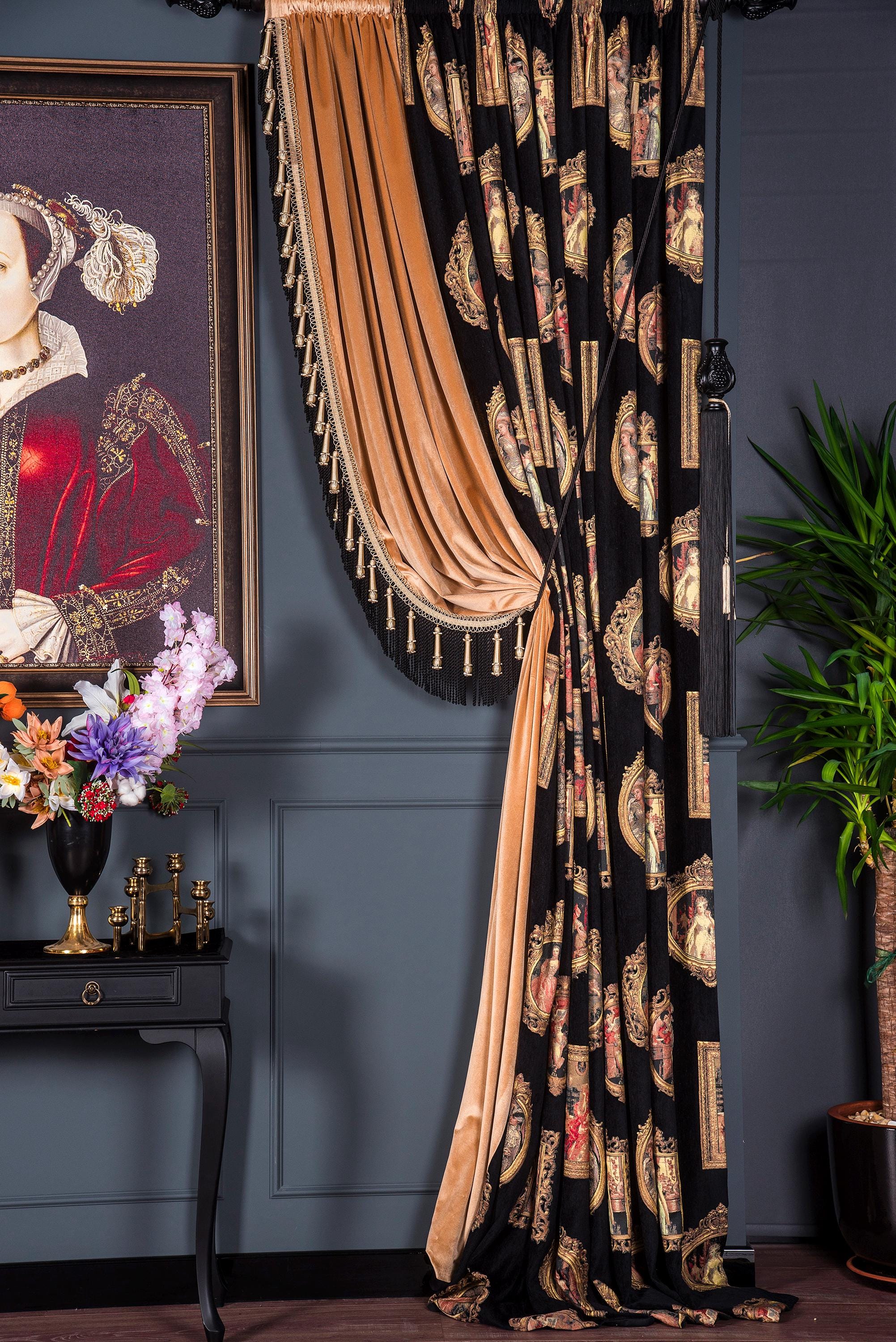 Curtain Renaisance Royal Black Renaissance Portrait Curtains, Art Deco Drapes Living Room ...