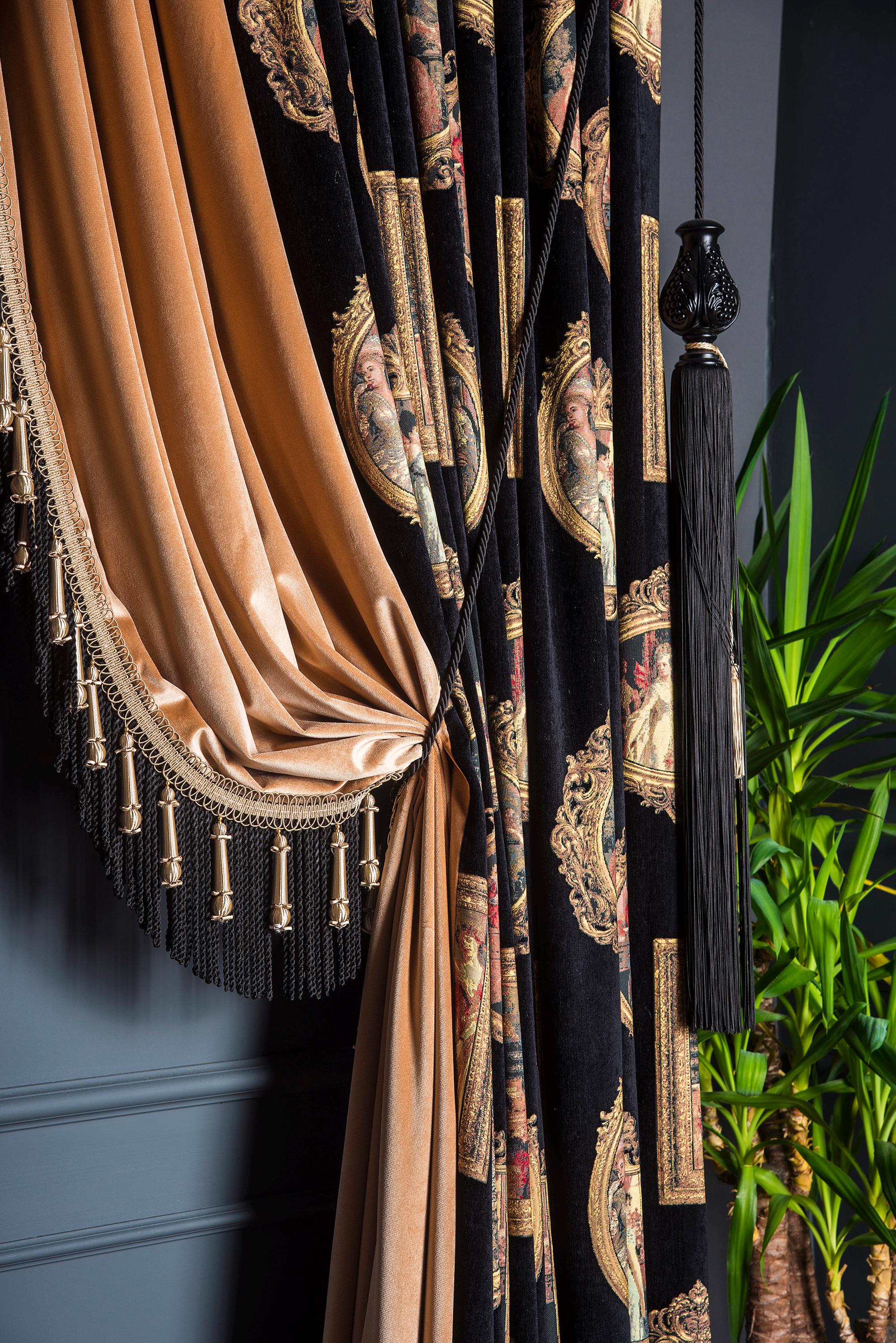 Curtain Renaisance Royal Black Renaissance Portrait Curtains, Art Deco Drapes Living Room ...