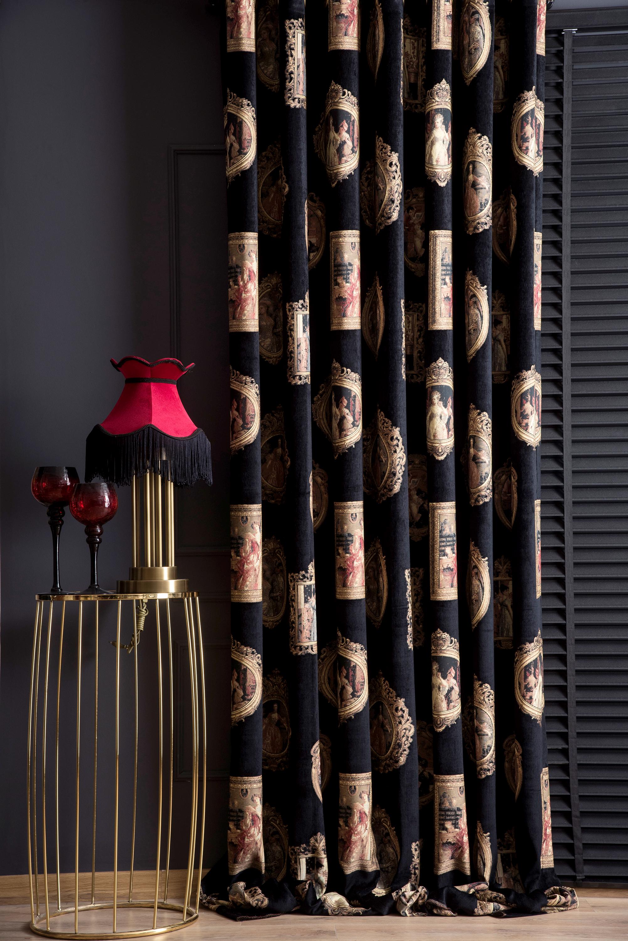 Curtain Renaisance Royal Dark Black Victorian Drape, Luxury Renaissance Portrait Curtain ...