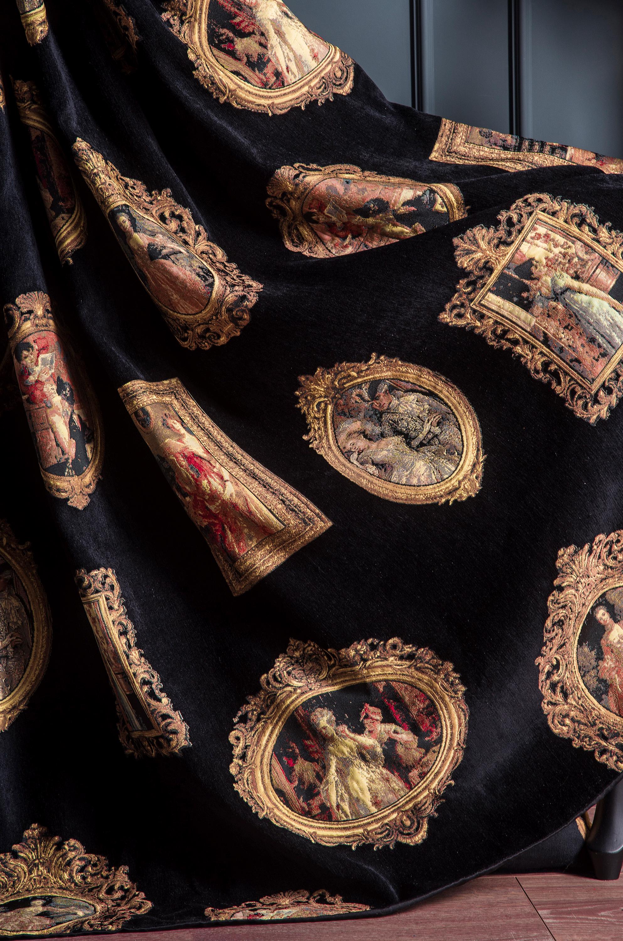 Curtain Renaisance Royal Black Renaissance Portrait Curtains, Art Deco Drapes Living Room ...
