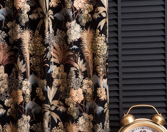 Black Vintage Floral Tapestry Curtains : Luxury William Morris Drapes Living Room Bedroom, Woven Embroidered Curtains, French Country MCM