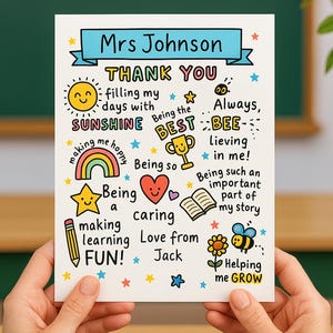 Personalised Teacher Thank You Card - End Of School - Teacher Appreciation, Personalised Card