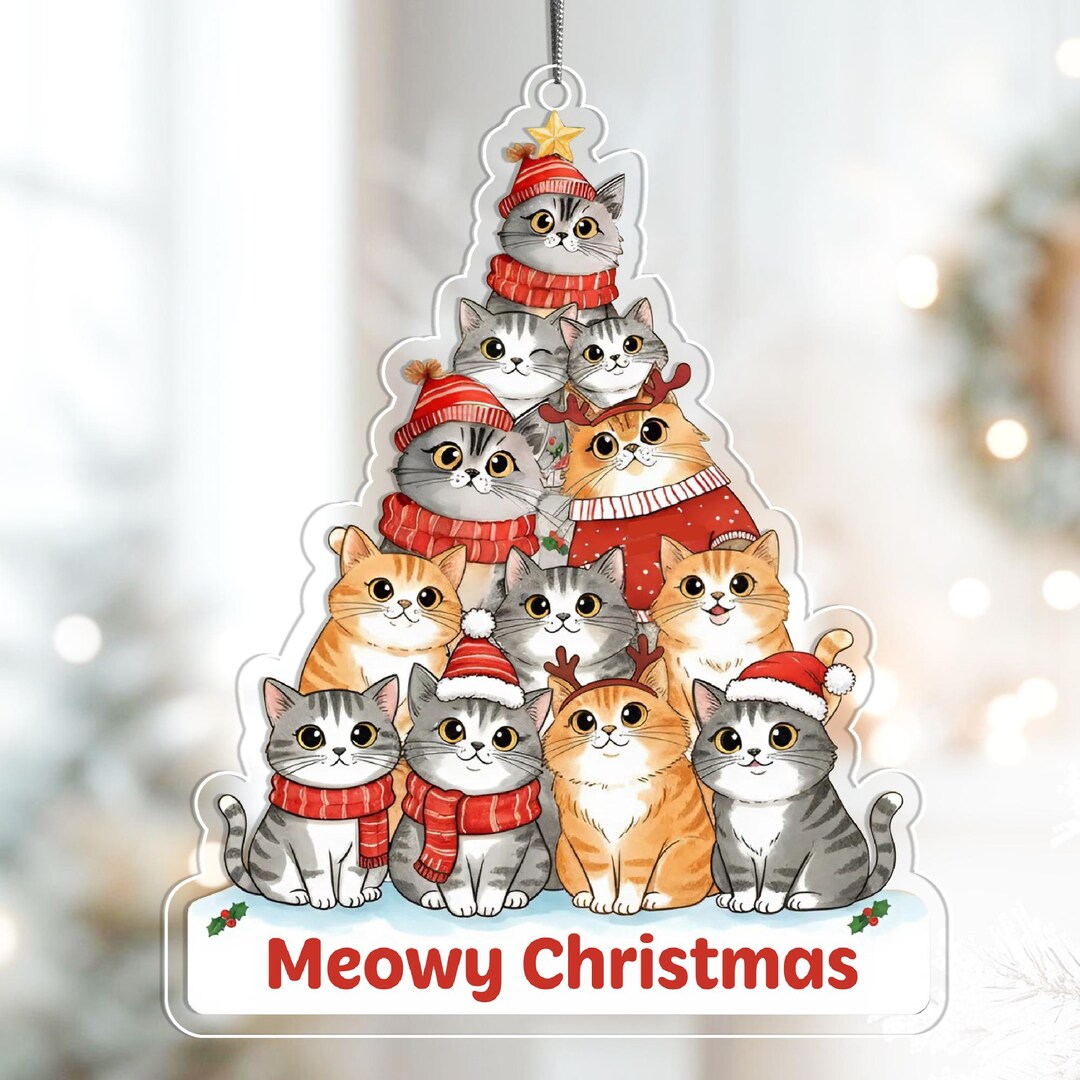 Meowy Christmas Ornament – Acrylic Cat Lover Gift - Etsy