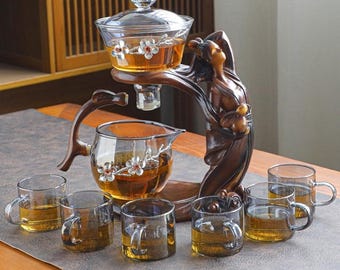 Beautiful Woman Statue Glass Automatic Tea Set | High Temperature Resistant Glass Tea Set | Creative Magnetic Tea Infuser