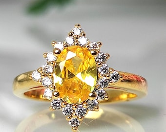 Yellow Sapphire Ring in 14K Yellow Gold Vermeil Engagement Ring For Women- Unique Promise Ring-September Birthstone Anniversary Gift For Her