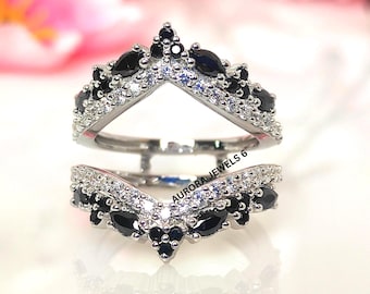 1.50 Ct Black & White Diamond Ring Enhancer in 925 Sterling Silver Solitaire Wrap Ring Guard Engagement Wedding Ring Jacket Gift for Her