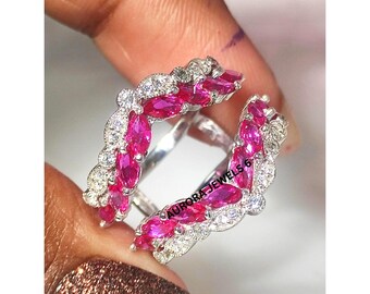 Marquise Ruby Ring Enhancer 925 Sterling Silver July Birthstone Wedding Band Wrap Ring Guard Matching Promise Ring Anniversary Gift For Her