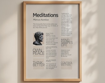 Marcus Aurelius Stoic Meditations Print, Minimalist Motivational Wall Art Poster, Modern Home Decor