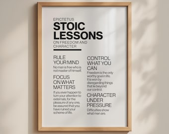 Epictetus Stoic Lessons Print, Minimalist Stoicism Wall Art, Motivation Philosophy Poster, Office Wall Decor