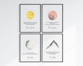 Stoic Philosophy Watercolor Art Prints: Marcus Aurelius, Epictetus Quotes (Digital Download)