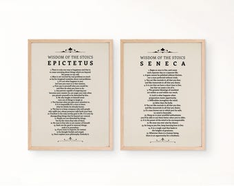 Conjunto de 2 pôsteres digitais da filosofia estoica com citações de Epicteto e Sêneca – Download instantâneo para impressão, pôsteres sobre estoicismo.