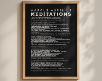 Marcus Aurelius Stoic Meditations Print, Stoicism Guide Rules, Minimalist Motivational Poster, Black Wall Art