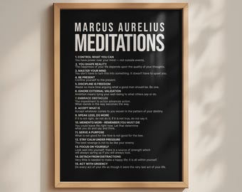 Marcus Aurelius Stoic Meditations Poster, Minimalist Motivational Wall Art, Black and White Stoic Guide Print