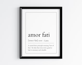 Amor Fati Definition Poster: Minimalist Stoic Wall Art, Latin Philosophy Print, Digital Download Motivational Decor, Classic Typography