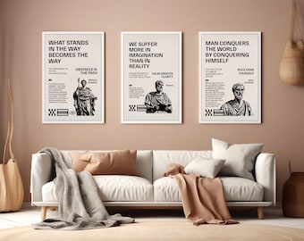 Stoic Philosophy Art Prints: Marcus Aurelius, Seneca, Zeno Quotes (Digital Download Set of 3)