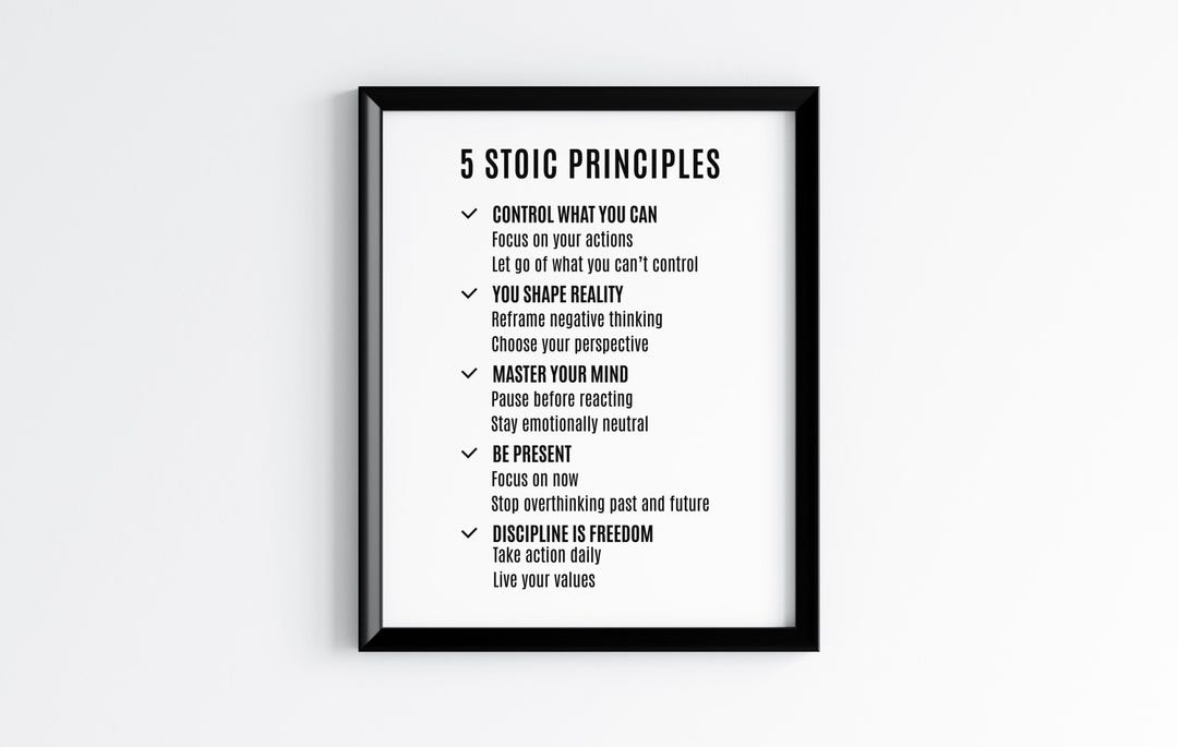 Stoic Principles Design 5 Stoic Principles Poster, Minimalist Philosophy Wall Art (digital ...