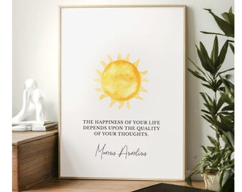Póster de la cita de Marco Aurelio sobre la felicidad: Arte mural de filosofía minimalista (descarga digital)