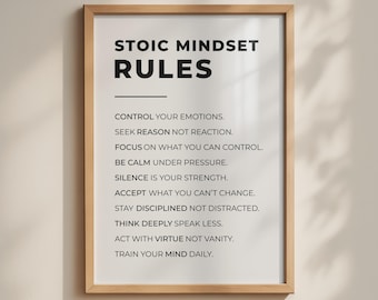 Stoic Mindset Rules, Stoicism Motivational Print, Minimalist Industrial Wall Art Poster, Simple Philosophy Life Lessons
