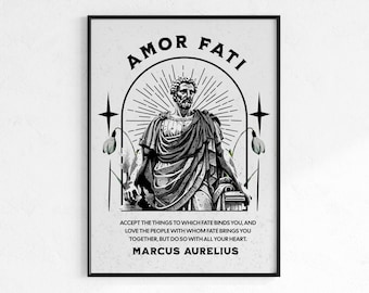 Amor Fati Printable Wall Art, Marcus Aurelius Quote Poster, Stoicism Philosophy Print, Stoic Prints,  Inspirational Quotes, Latin Quotes Art