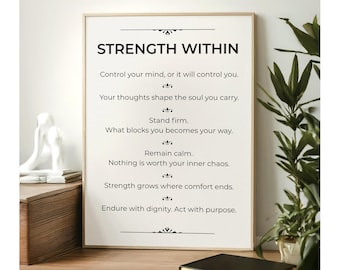 Strength Within Stoic Poster: Motivational Philosophy Wall Art, Marcus Aurelius Meditations Inspired Digital Download Print