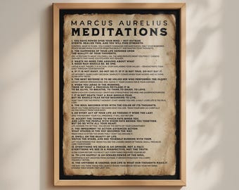 Marcus Aurelius Meditations Stoic Poster, 15 Quotes Print, Minimalist Industrial Wall Art, Motivational Philosophy Gift, Vintage Artwork