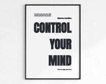 Marcus Aurelius Quote Poster, Control Your Mind Wall Art, Stoic Philosophy Print, Minimalist Motivation Decor