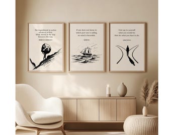 Stoic Philosophy Digital Art Prints: Set of 3 – Marcus Aurelius, Seneca, Epictetus Quotes – Minimalist Printable Wall Art, Stoicism Posters
