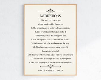 Marcus Aurelius Meditations Quotes Print, Stoicism Poster, Stoic Wall Art, Minimalist Digital Download, Motivation Philosophy Decor