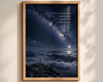 Marcus Aurelius Stoic Poster, Stoicism Wall Art Print, Simple Minimalist Starry Night Sky, Inspirational Motivational Quote