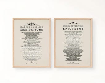 Conjunto de 2 pôsteres digitais da filosofia estoica com citações de Marco Aurélio e Epicteto – Arte minimalista para parede, pôsteres sobre estoicismo.