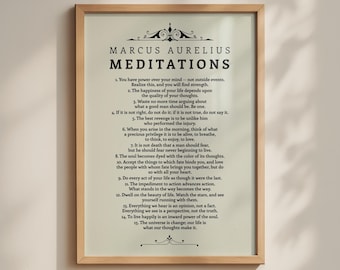 Marcus Aurelius Stoic Meditations Print, 15 Quotes Vintage Typography Wall Art Poster
