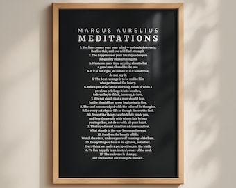 Marcus Aurelius Stoic Meditations Print, 15 Quotes Poster, Black Minimalist Wall Art