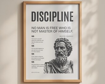 Epictetus Stoic Discipline Quote Poster, Minimalist Motivational Wall Art Print, Inspirational Office Artwork