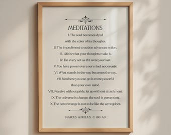Marcus Aurelius Stoic Meditations Print, 10 Quotes Poster, Minimalist Inspirational Wall Art