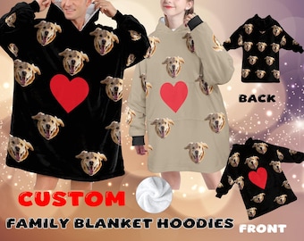 Personalized Blanket Hoodie,Custom Photo Wearable Blanket for Kids,Matching Hoodies for Whole Family