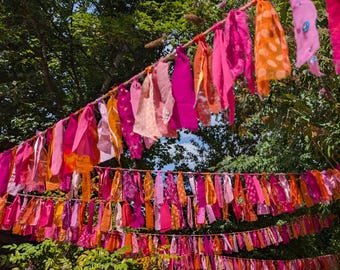 Bandierine in tessuto personalizzate / Bandierine per matrimoni / Ghirlande di sari / Boho / Decorazioni rustiche personalizzate per festival / Bandierine colorate