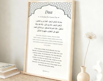Minimalistische Surah Al-Fatiha muurkunst afdrukbare, modern islamitisch decor, koranvers digitale print, Arabische kalligrafie voor moslimhuizen