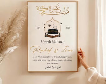 Personalized Umrah Mubarak Printable, Custom Umrah Gift,  Islamic Wall Art, Ramadan and Eid Umrah, Muslim Home Decor, Digital Download