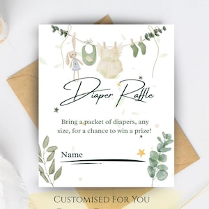 Tarjeta para rifa de pañales, inserto para rifa de baby shower, 8,9 x 5 cm, minimalista, editada para ti, descarga digital