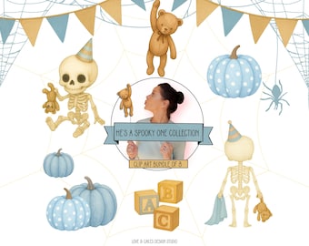 He’s a Spooky One Clipart PNG Bundle | Halloween 1st Birthday Graphics | Instant Download Digital PNG Images for Party Invitations HSP1