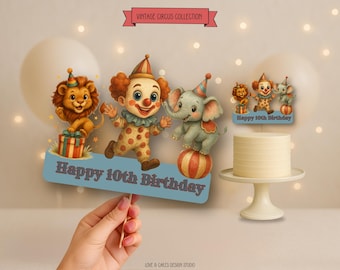 Vintage Circus Cake Topper | Editable Canva Template | Printable Carnival Birthday Decoration | Digital Party Topper | Instant Download VCRS