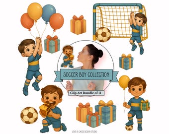 Soccer Clipart PNG Bundle | Football Birthday Party Graphics | Instant Download Digital PNG Files for Sports Party Invitations & Decor SOCR