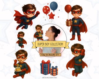 Super Boy Clipart PNG Bundle | Superhero Party Graphics | Instant Download Digital PNG Images for Hero Invitations & Comic Party Decor SBLY