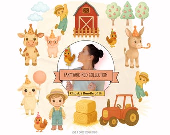 Farmyard Red Clipart PNG Bundle | Barnyard Birthday Graphics | Instant Download Digital PNG Images for Boy Farm Party Invitations FYRD