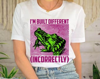 Funny Frog "Built Different Incorrectly" Graphic Tee, Retro Streetwear