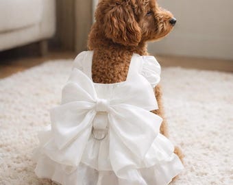 Vestido de novia de tul blanco para perros, atuendo nupcial, vestido con gran lazo, ropa formal para mascotas pequeñas