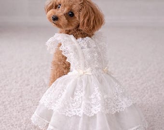 Abito da sposa per cani, abito da sposa per cuccioli, abito in pizzo per cani di piccola taglia, abito per barboncini toy, completo da matrimonio per animali domestici, abito da principessa per cani