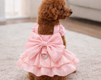 Vestido rosa de tul para perros – Traje de princesa con gran lazo para perros pequeños
