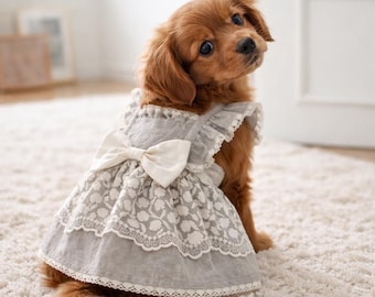 Estampado vintage de cachorro, foto de vestido de encaje, arte de pared para habitación infantil estilo cottagecore, decoración shabby chic