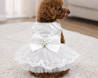 Vestido de novia para perrita pequeña, traje de cachorro de tul blanco, disfraz nupcial, ropa formal elegante